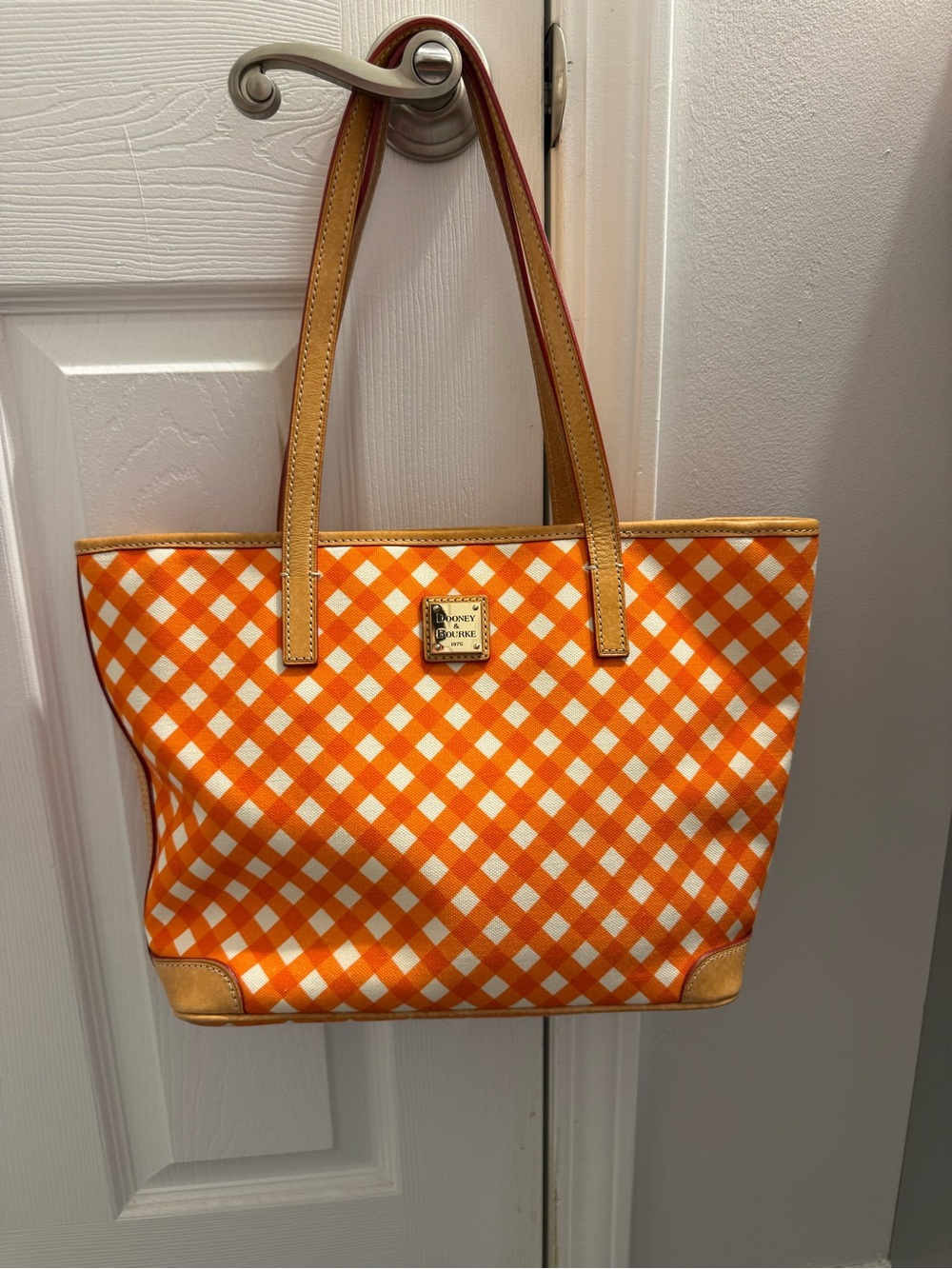 Dooney & Bourke Orange and White Gingham Tote